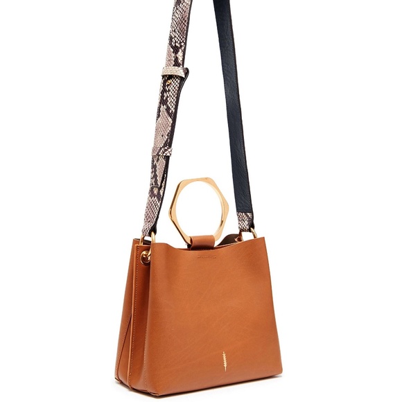 Thacker Brown Leather Bucket Bag with Snake Print Shoulder Strap - Picture 4 of 10